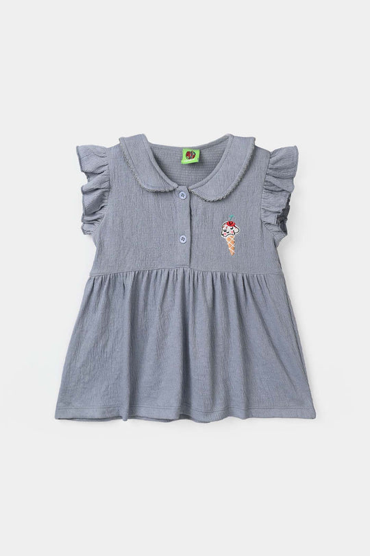 Infant Girls Poly Crinkle Knitted Frock (Ice-Cream) - Blue