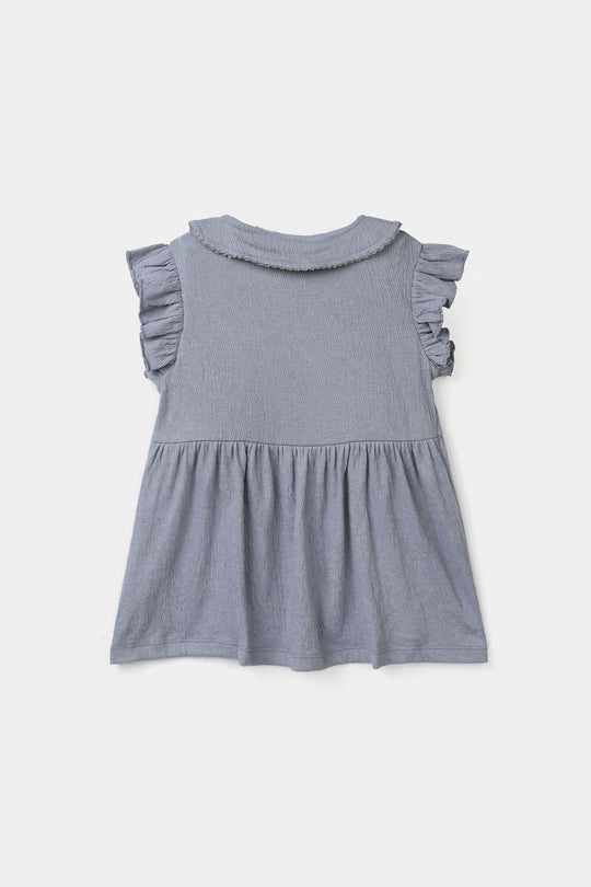 Infant Girls Poly Crinkle Knitted Frock (Ice-Cream) - Blue