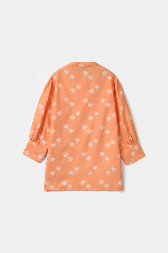 Girls Poly Mesh Printed Top - Peach