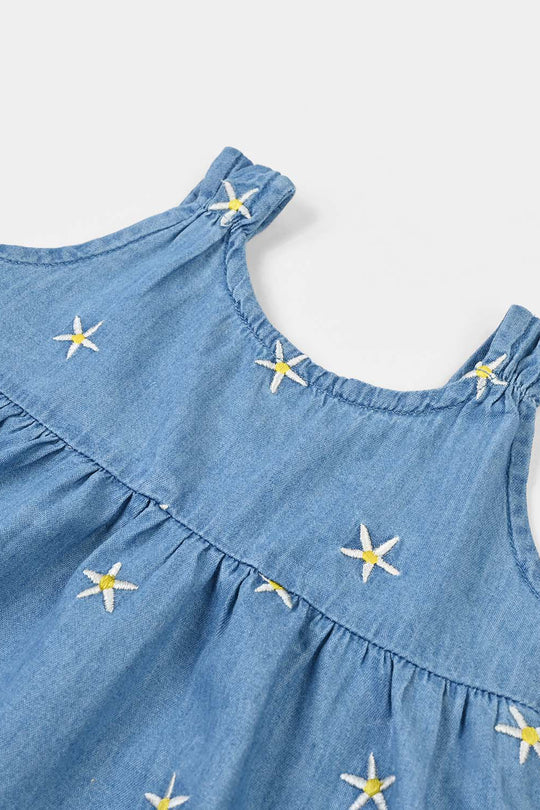 Infant Girls Tensile Embroidered Top (Stars) - Light Blue