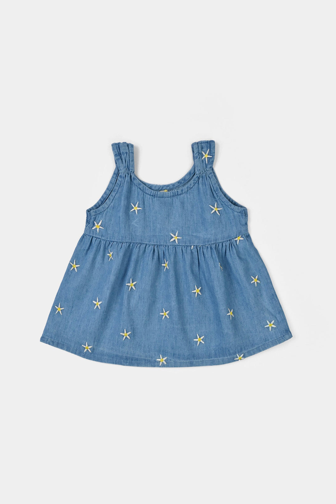 Infant Girls Tensile Embroidered Top (Stars) - Light Blue