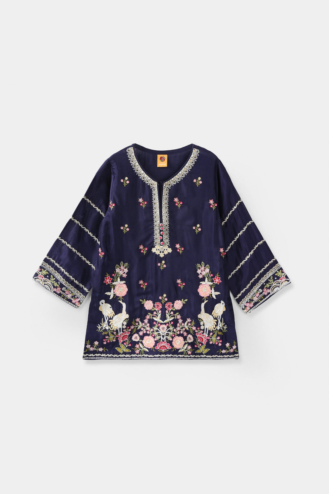 Girls Raw Silk 4Pcs Blossom - Navy Blue