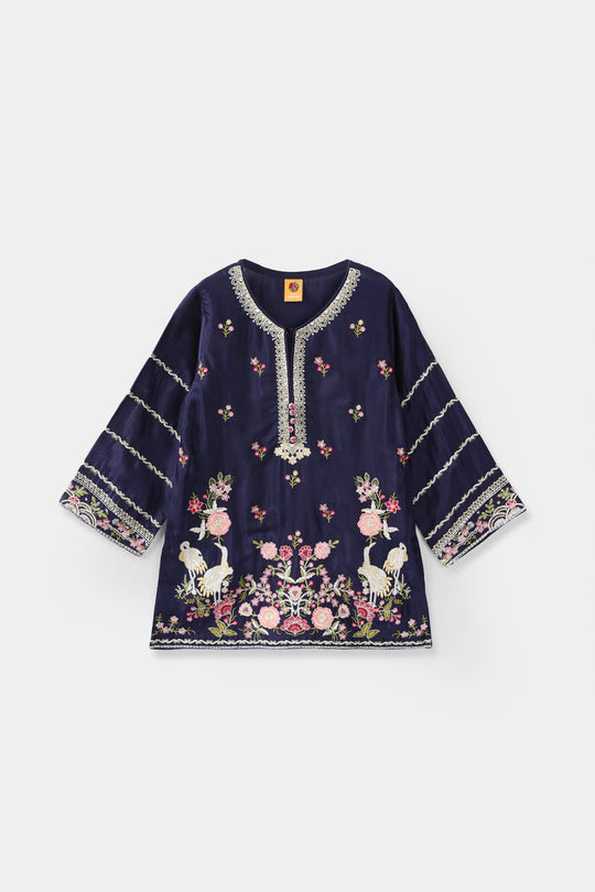 Girls Raw Silk 4Pcs Blossom - Navy Blue