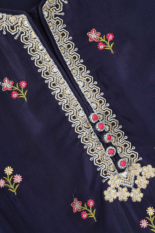 Girls Raw Silk 4Pcs Blossom - Navy Blue