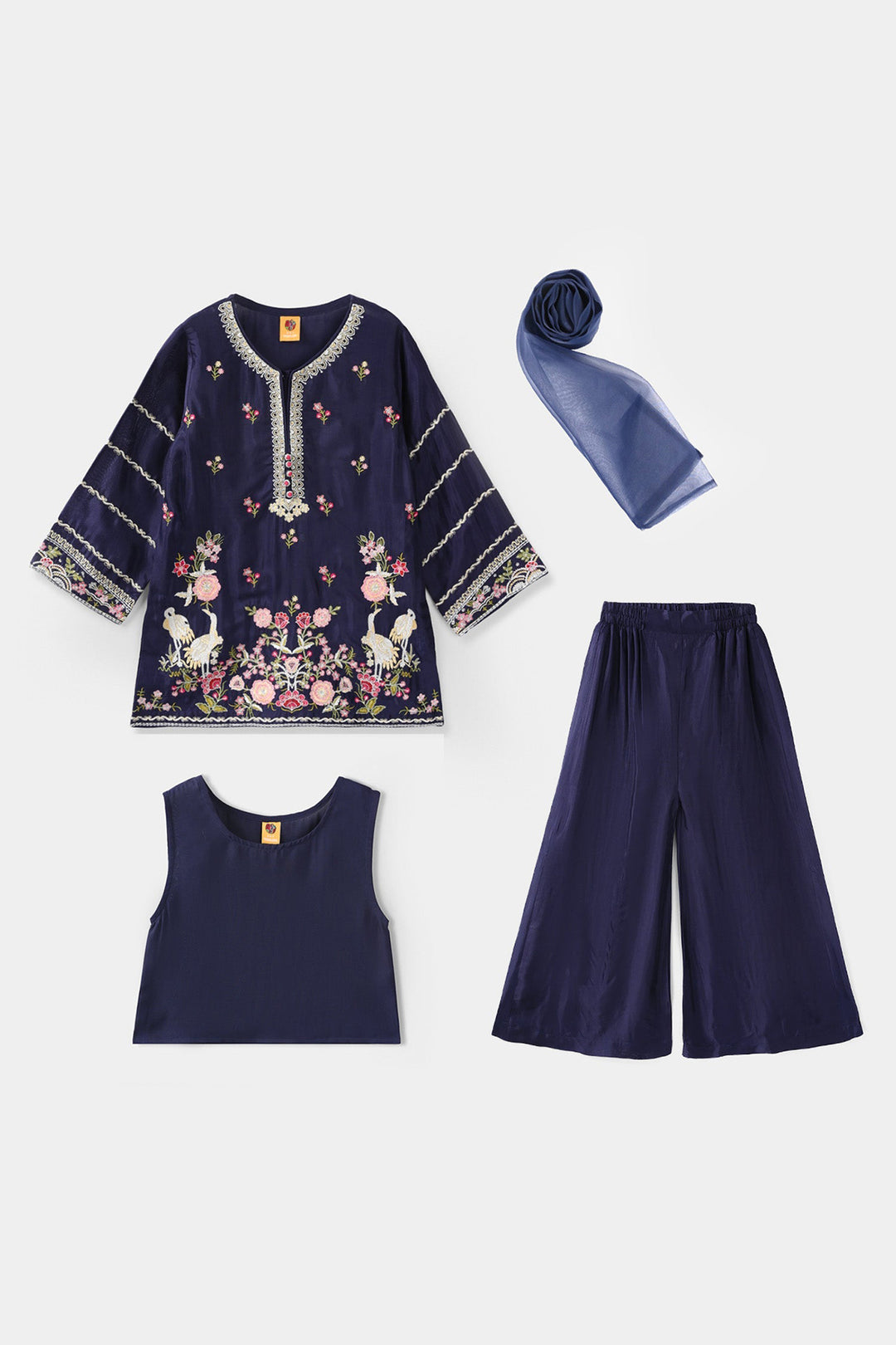 Girls Raw Silk 4Pcs Blossom - Navy Blue