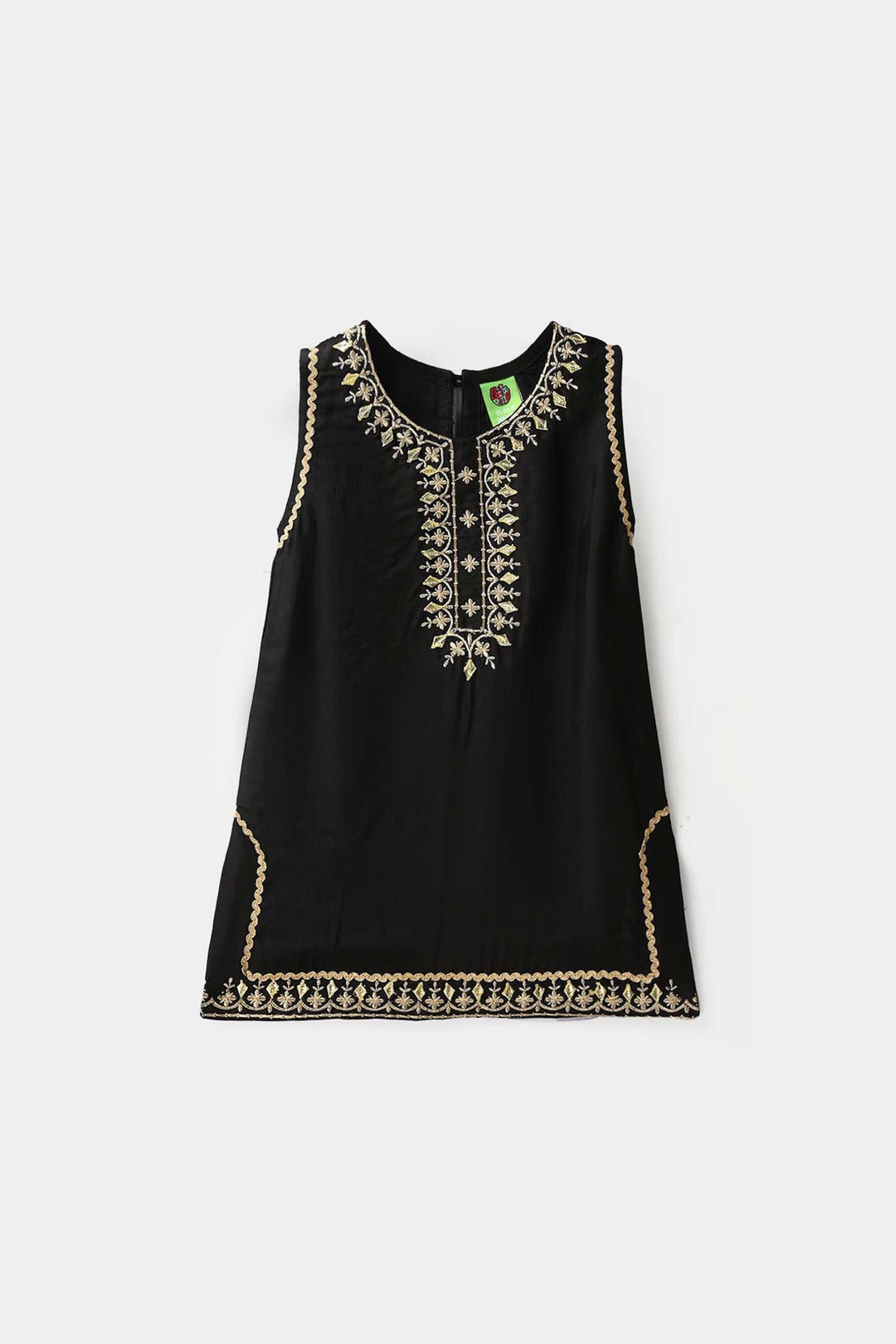 Infant Girls Raw Silk 2Pcs Gota Phool - Black