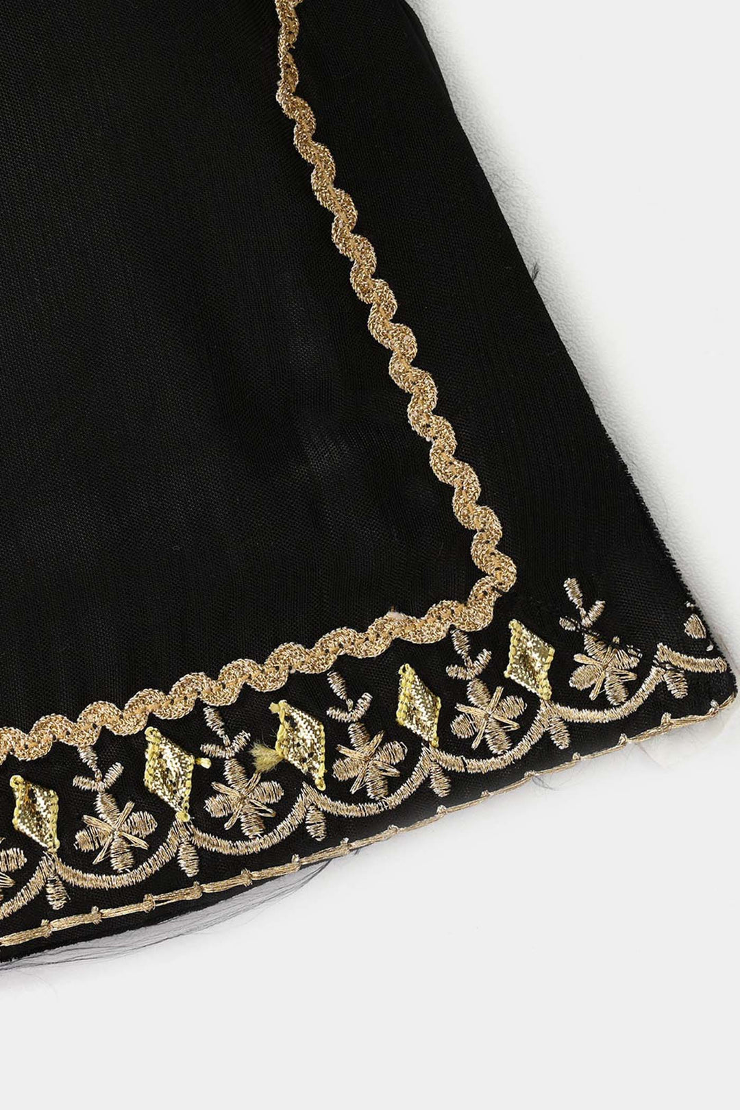 Infant Girls Raw Silk 2Pcs Gota Phool - Black