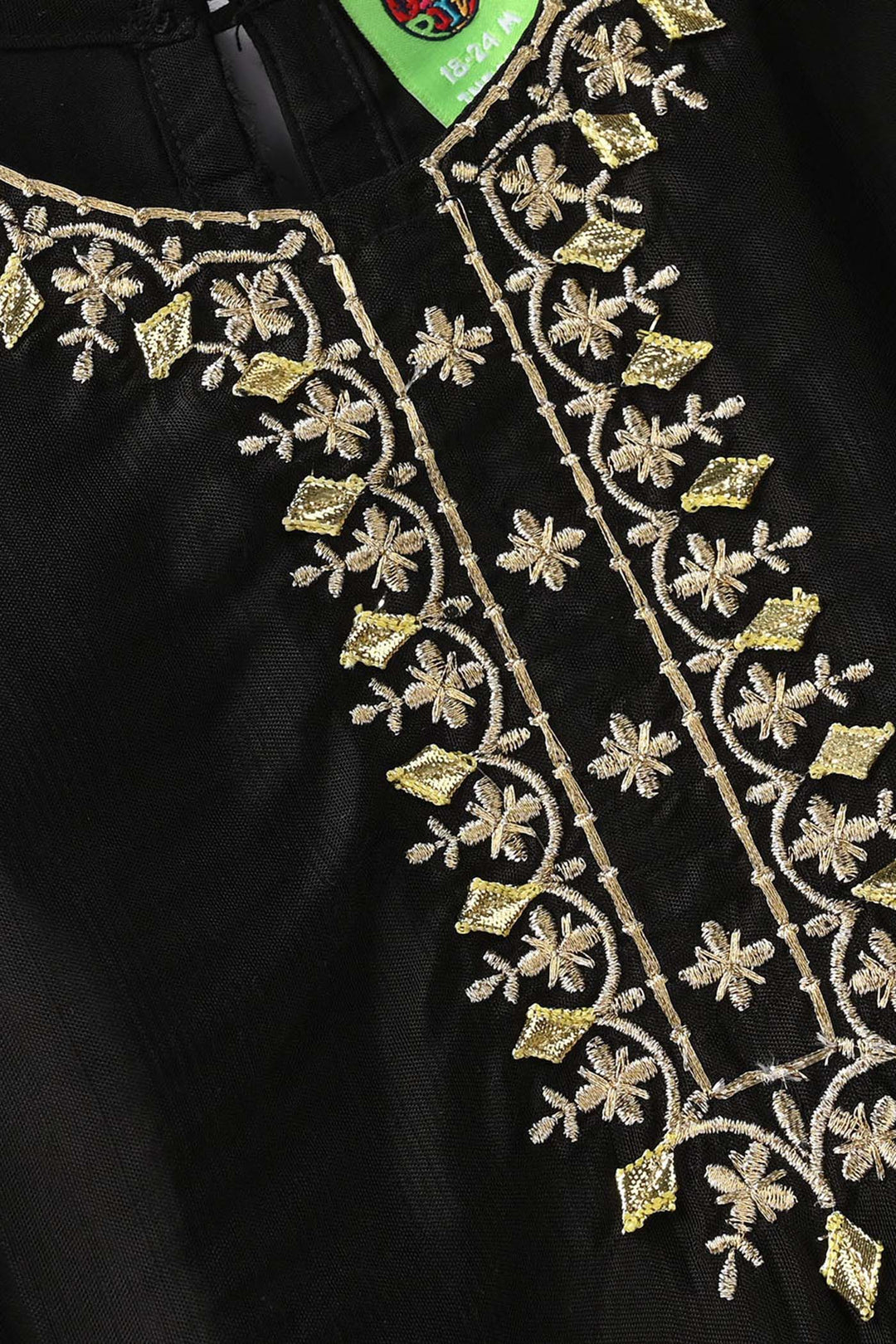 Infant Girls Raw Silk 2Pcs Gota Phool - Black