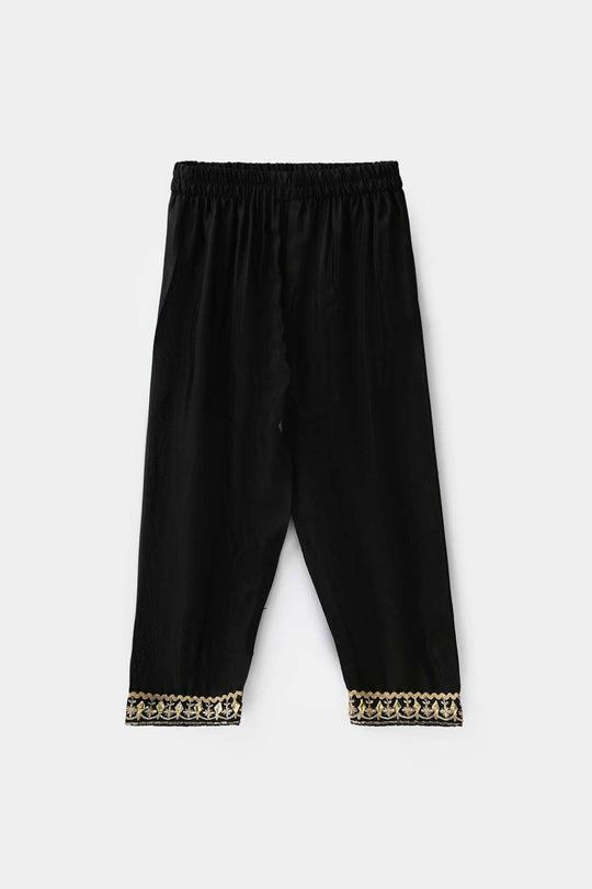 Infant Girls Raw Silk 2Pcs Gota Phool - Black