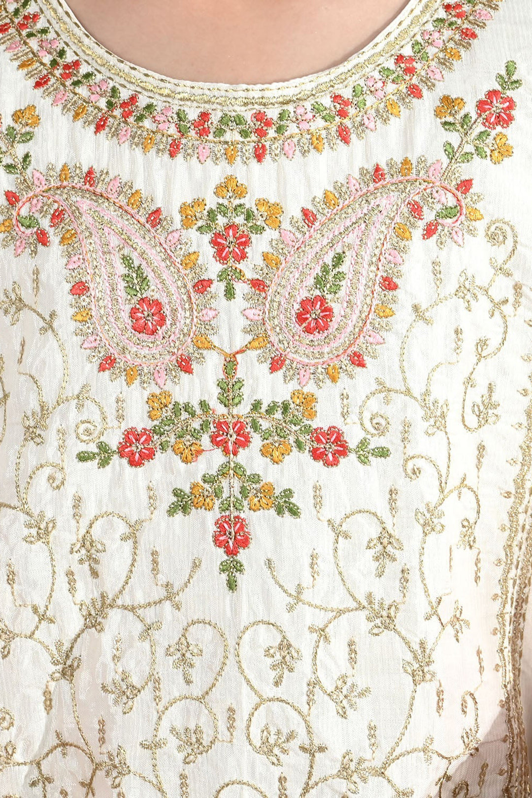 Girls Raw Silk 3Pcs Mah Noor-Off White