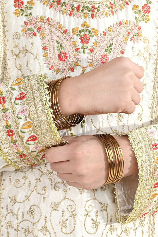 Girls Raw Silk 3Pcs Mah Noor-Off White