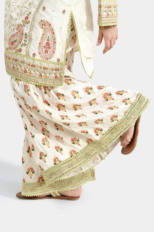 Girls Raw Silk 3Pcs Mah Noor-Off White