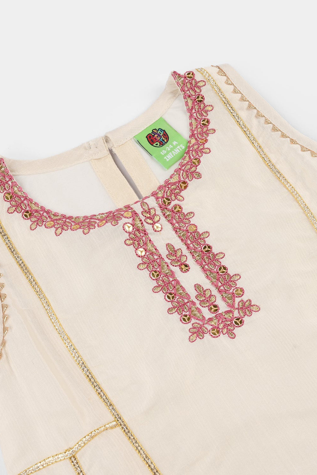 Infant Girls Raw Silk 2-Piece Pathani Set (Embroidered Lace) - Off White