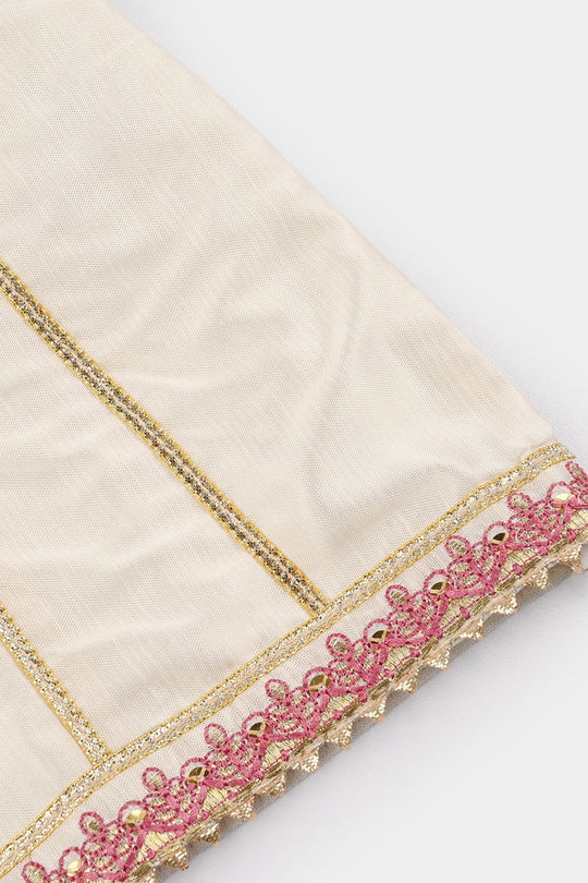 Infant Girls Raw Silk 2-Piece Pathani Set (Embroidered Lace) - Off White
