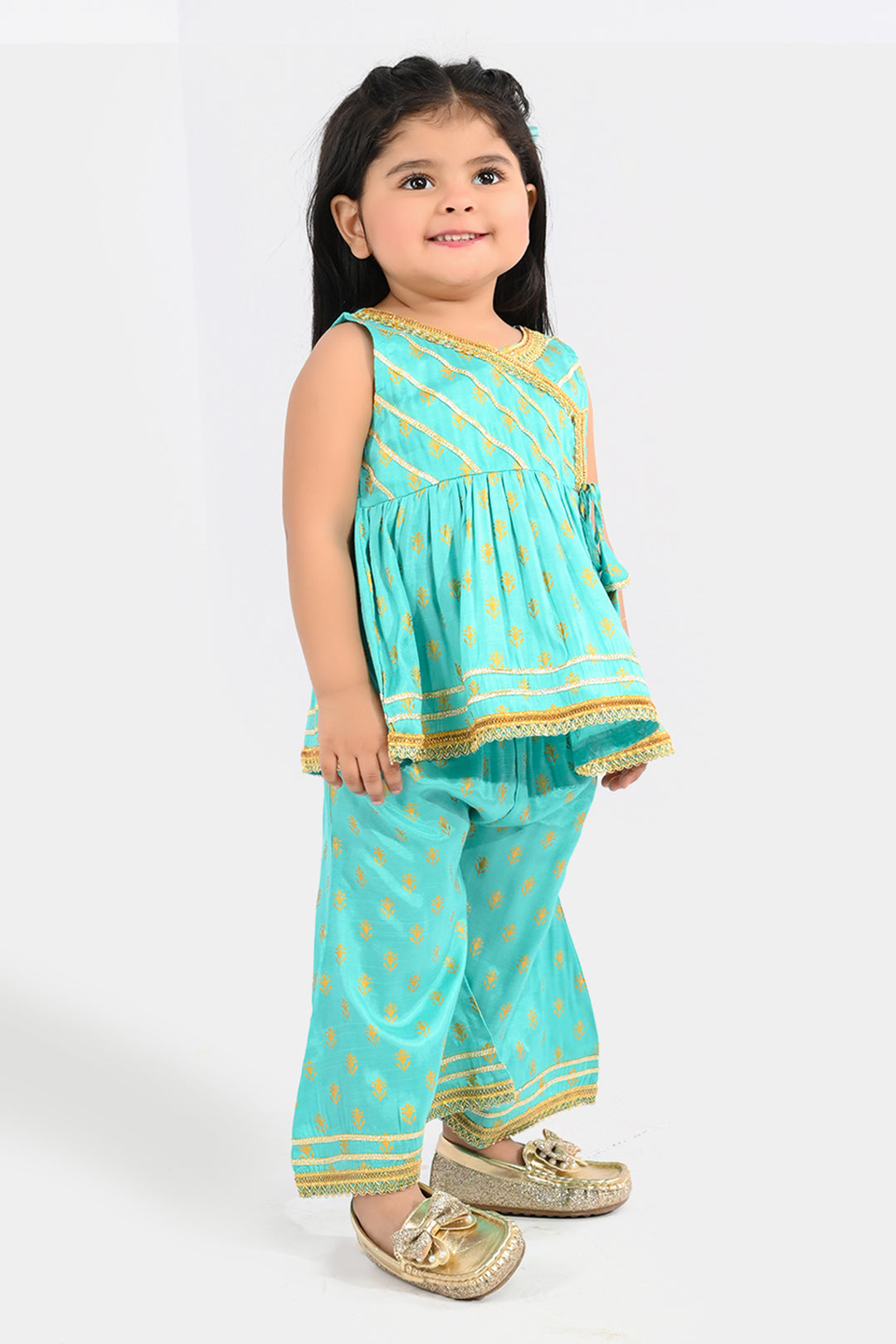 Infant Girls Raw Silk 2Pcs (Anarkha Style) - Gul Mirah/Turquoise