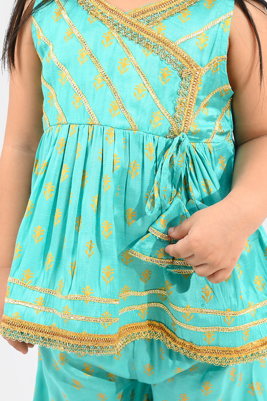 Infant Girls Raw Silk 2Pcs (Anarkha Style) - Gul Mirah/Turquoise