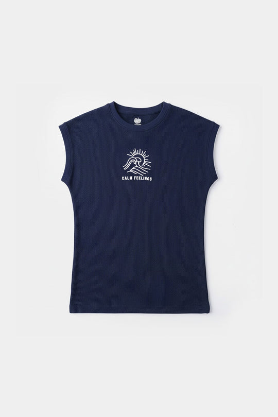 Boys Thermal Sando Calm Feelings - Navy Blue