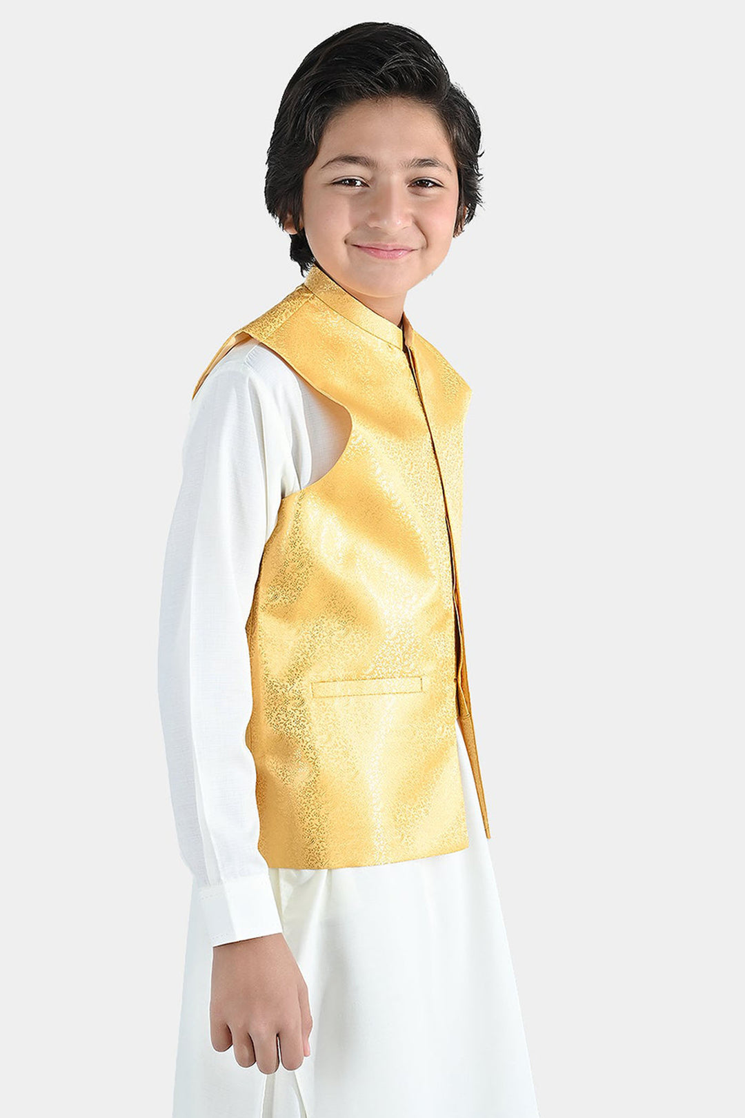 Boys Poly Viscose Waistcoat (Essential)-Yellow