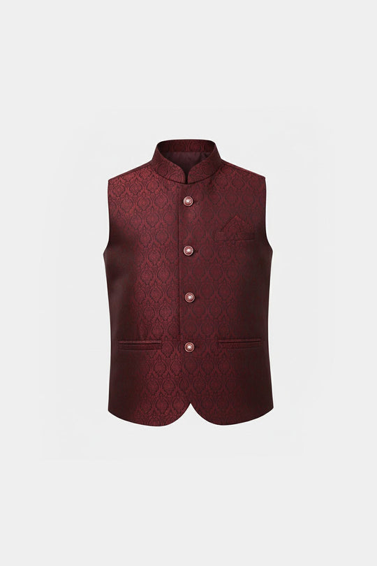 Boys Poly Viscose Waist Coat - Red