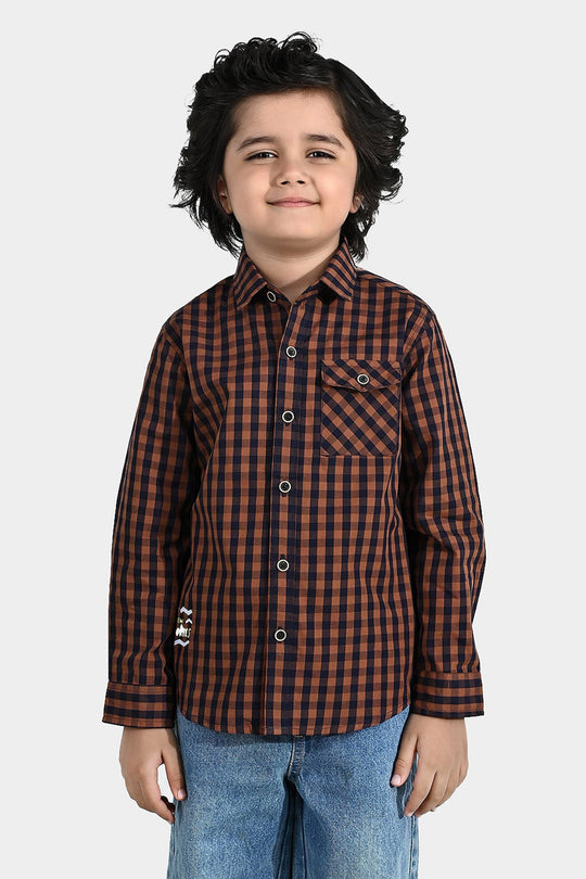 Boys Yarn Dyed Shirt (New Memories) - Brown