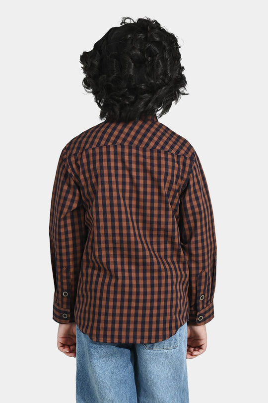 Boys Yarn Dyed Shirt (New Memories) - Brown