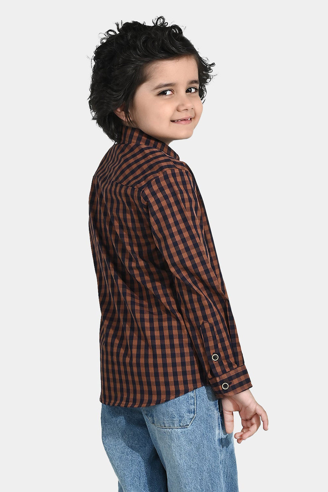 Boys Yarn Dyed Shirt (New Memories) - Brown