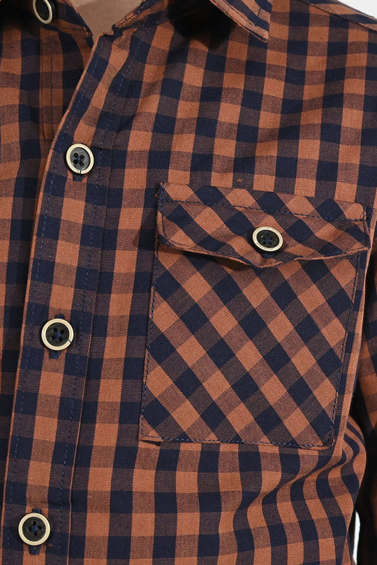 Boys Yarn Dyed Shirt (New Memories) - Brown