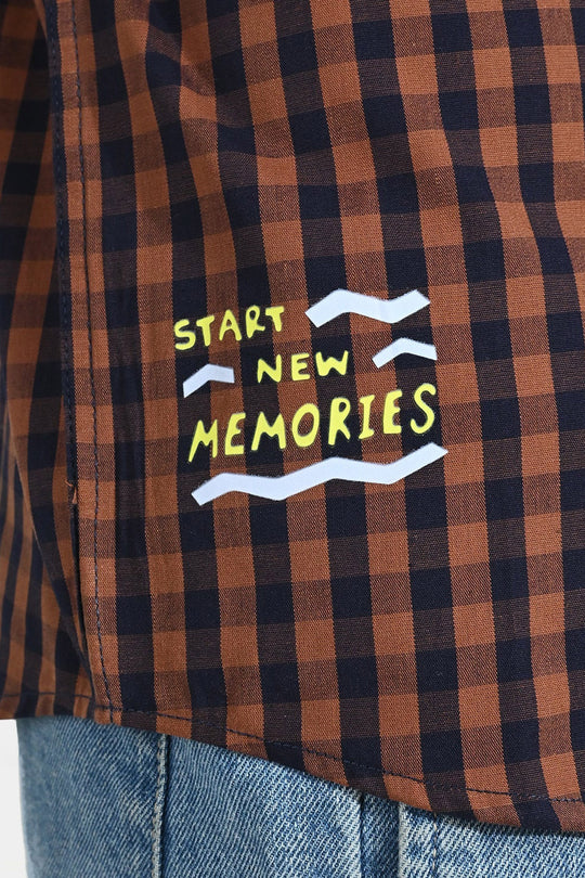 Boys Yarn Dyed Shirt (New Memories) - Brown