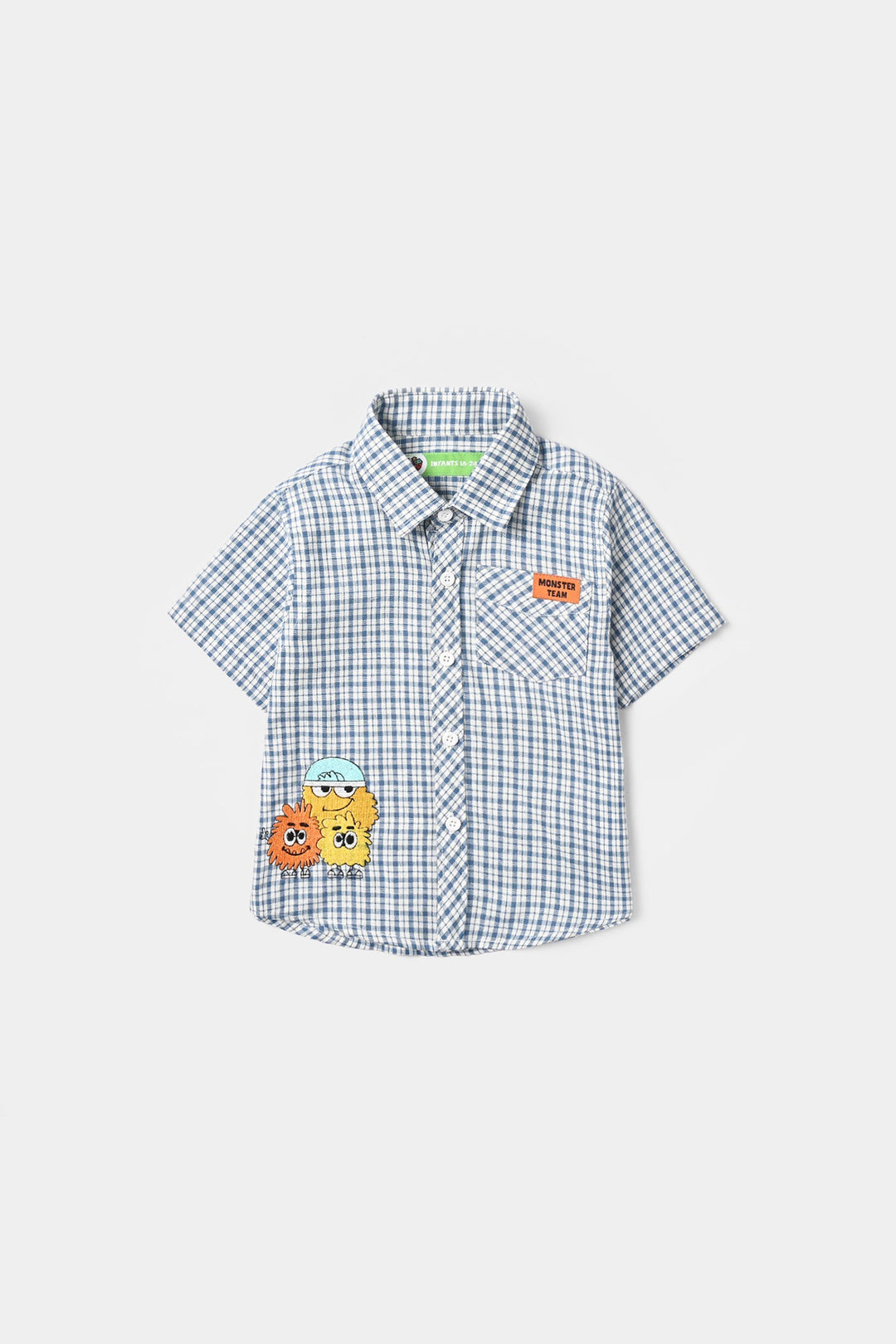 Infant Boys Yarn Dyed Shirt (Monster Team) - Blue