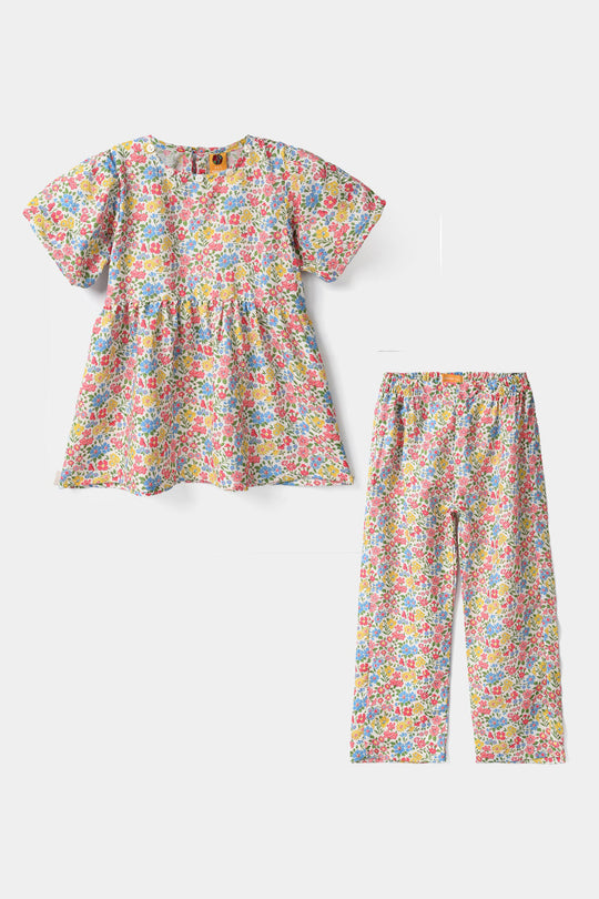 Girls Poly Cambric CO-Ord Set Tropical - Multi