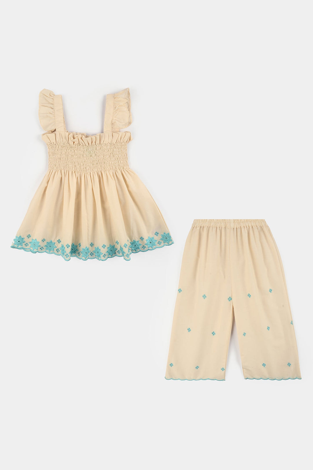 Girls Cotton Emb 2Pcs Mini Diva-Off.White