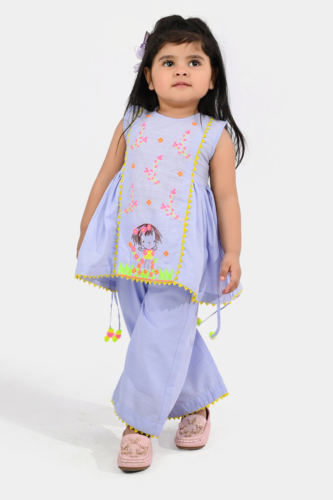 Infant Girls Cotton Slub Embroidery 2Pcs (Glam Doll) - Lilac