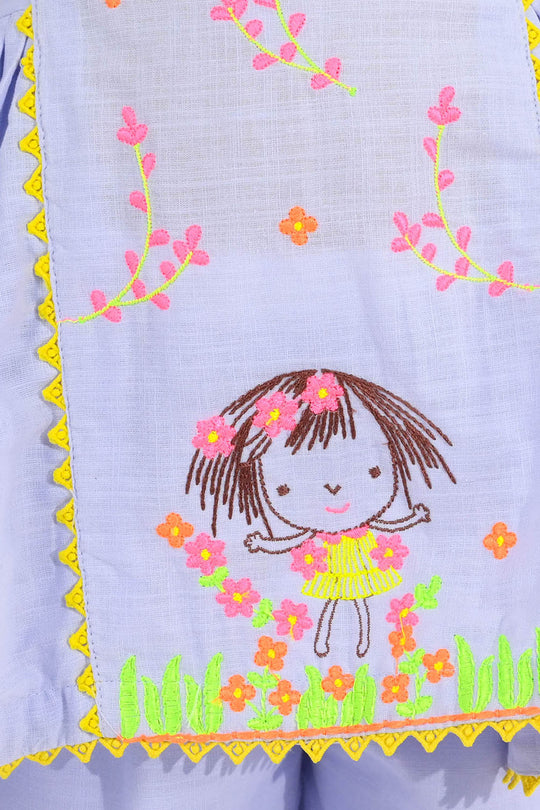 Infant Girls Cotton Slub Embroidery 2Pcs (Glam Doll) - Lilac