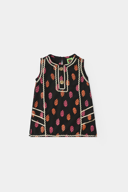 Infant Girls Raw Silk 2Pcs - Black