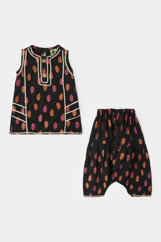 Infant Girls Raw Silk 2Pcs - Black