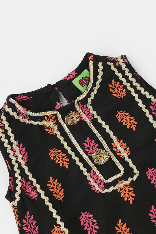 Infant Girls Raw Silk 2Pcs - Black