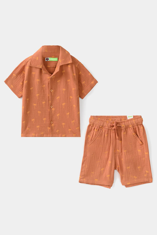 Infant Boys Gauze Woven Suit Palm Tree - Brown