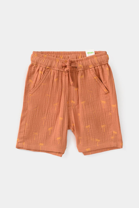 Infant Boys Gauze Woven Suit Palm Tree - Brown