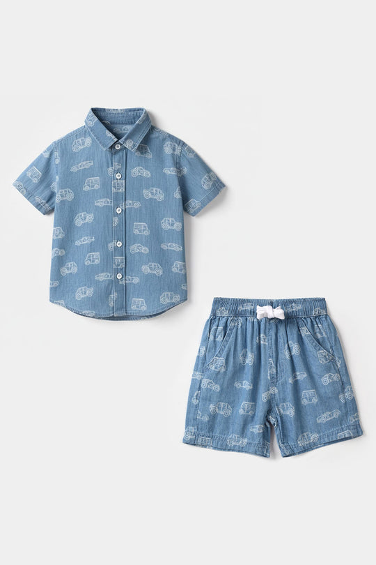 Infant Boys Tencel Denim Suit - Light Blue