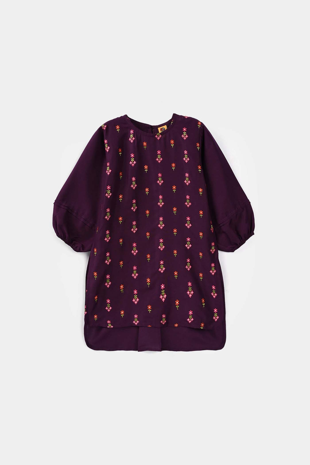Girls Poly Cambric Embroidered Kurti – Purple