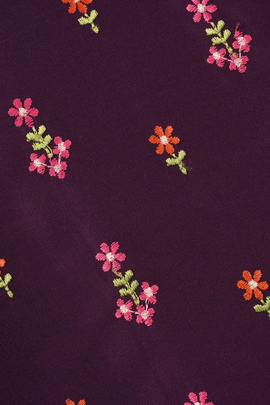 Girls Poly Cambric Embroidered Kurti – Purple