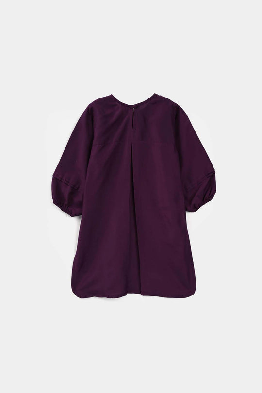 Girls Poly Cambric Embroidered Kurti – Purple
