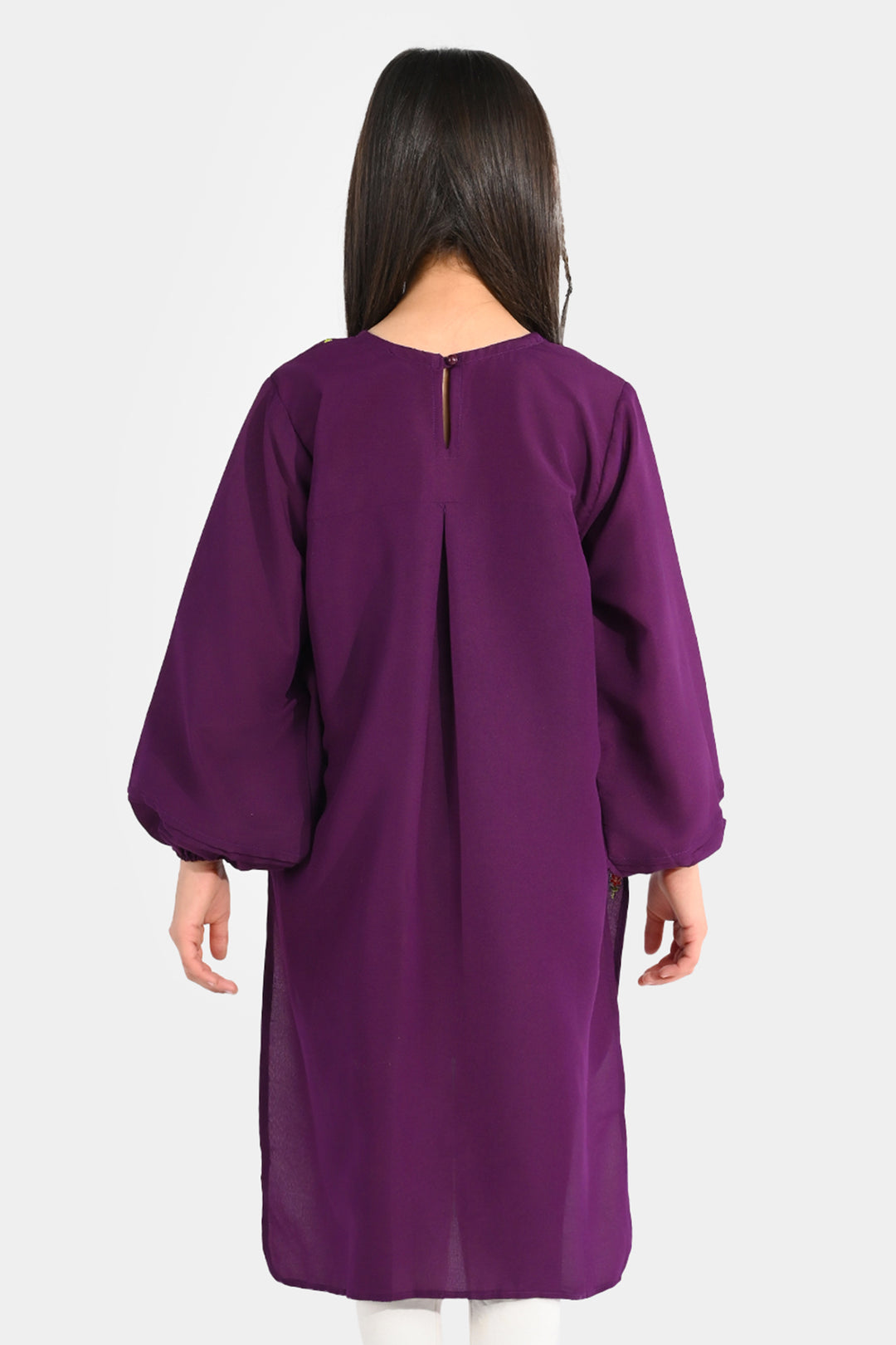 Girls Poly Cambric Embroidered Kurti – Purple