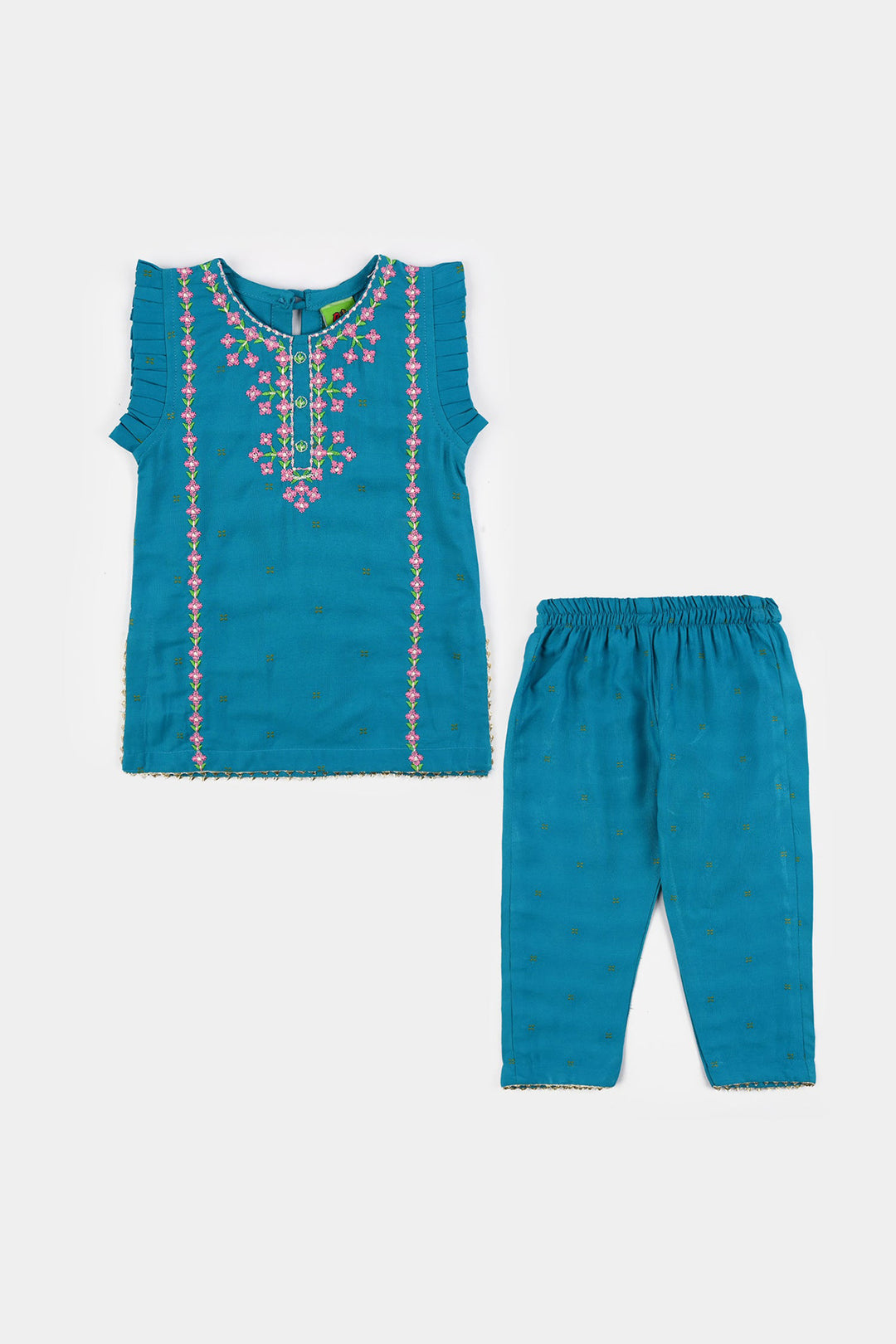 Infant Girls Jacquard Embroidered Suit 2 Piece (Dream Rani) - Teal Blue