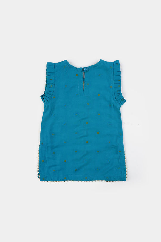 Infant Girls Jacquard Embroidered Suit 2 Piece (Dream Rani) - Teal Blue