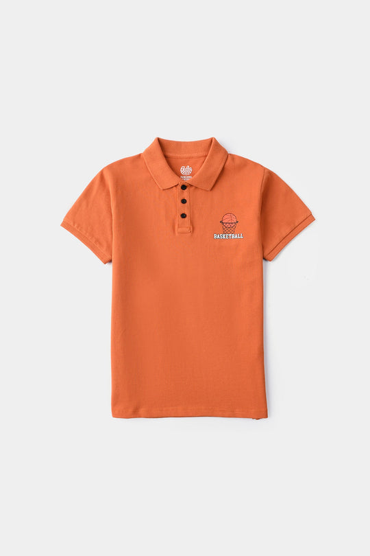 Boys Cotton PK Polo Basketball - Rust