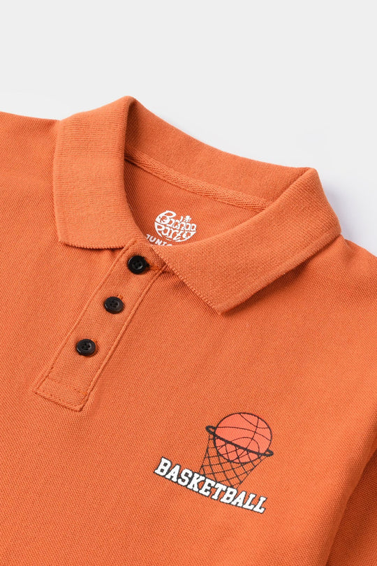 Boys Cotton PK Polo Basketball - Rust