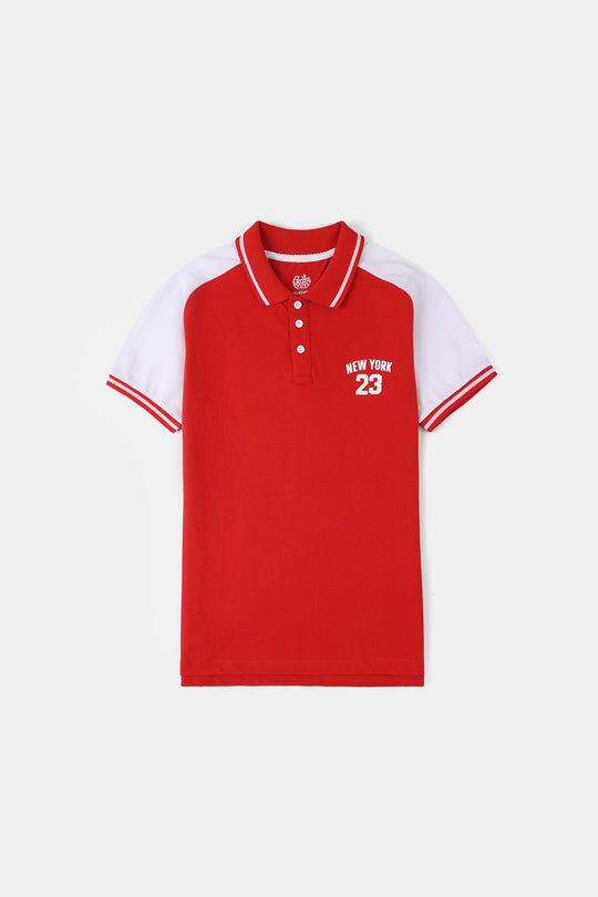 Boys Cotton PK Polo New York - Red/White