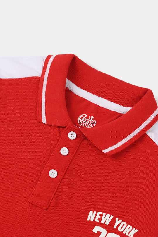 Boys Cotton PK Polo New York - Red/White