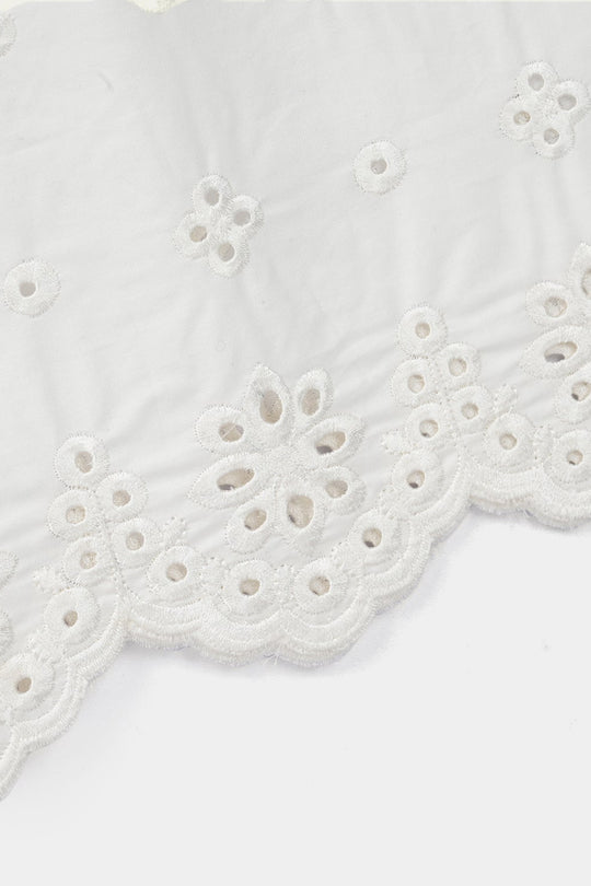 Girls Cotton Embroidered Pants Floral - White